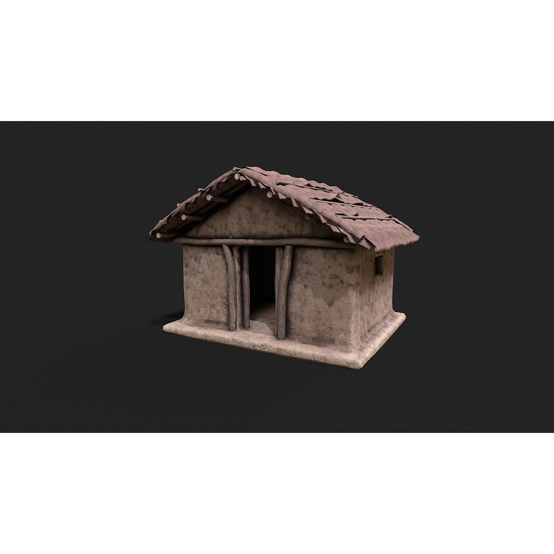 Primitive Houses 3D Model – Low Poly PBR Game Asset, FBX, OBJ - View 3