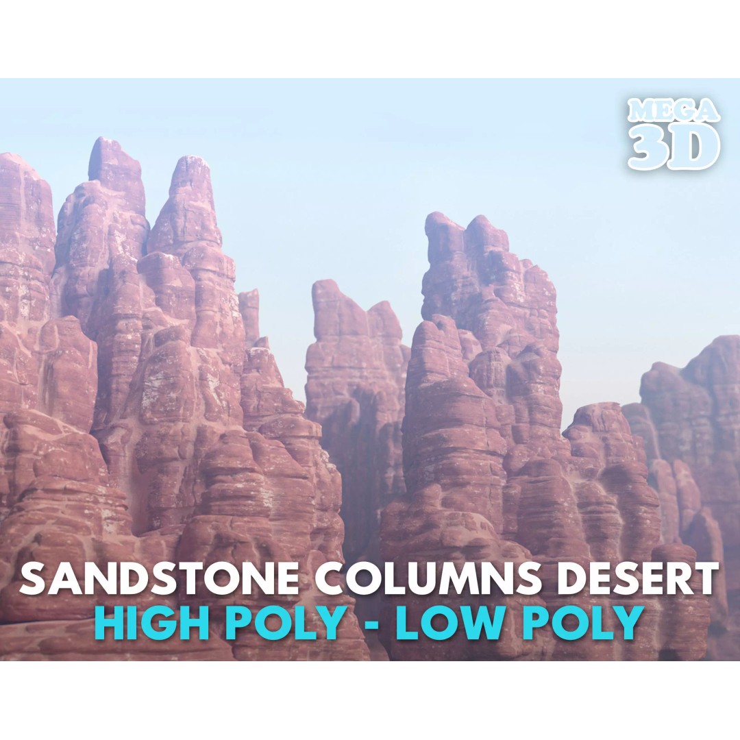 Sandstone Columns 3D Model – Low Poly Desert Landscape, FBX, OBJ - View 2