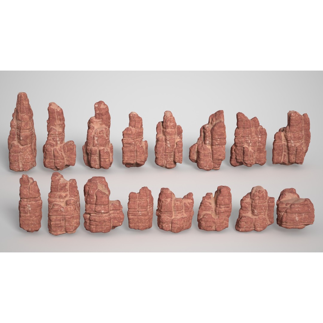 Sandstone Columns 3D Model – Low Poly Desert Landscape, FBX, OBJ - View 3