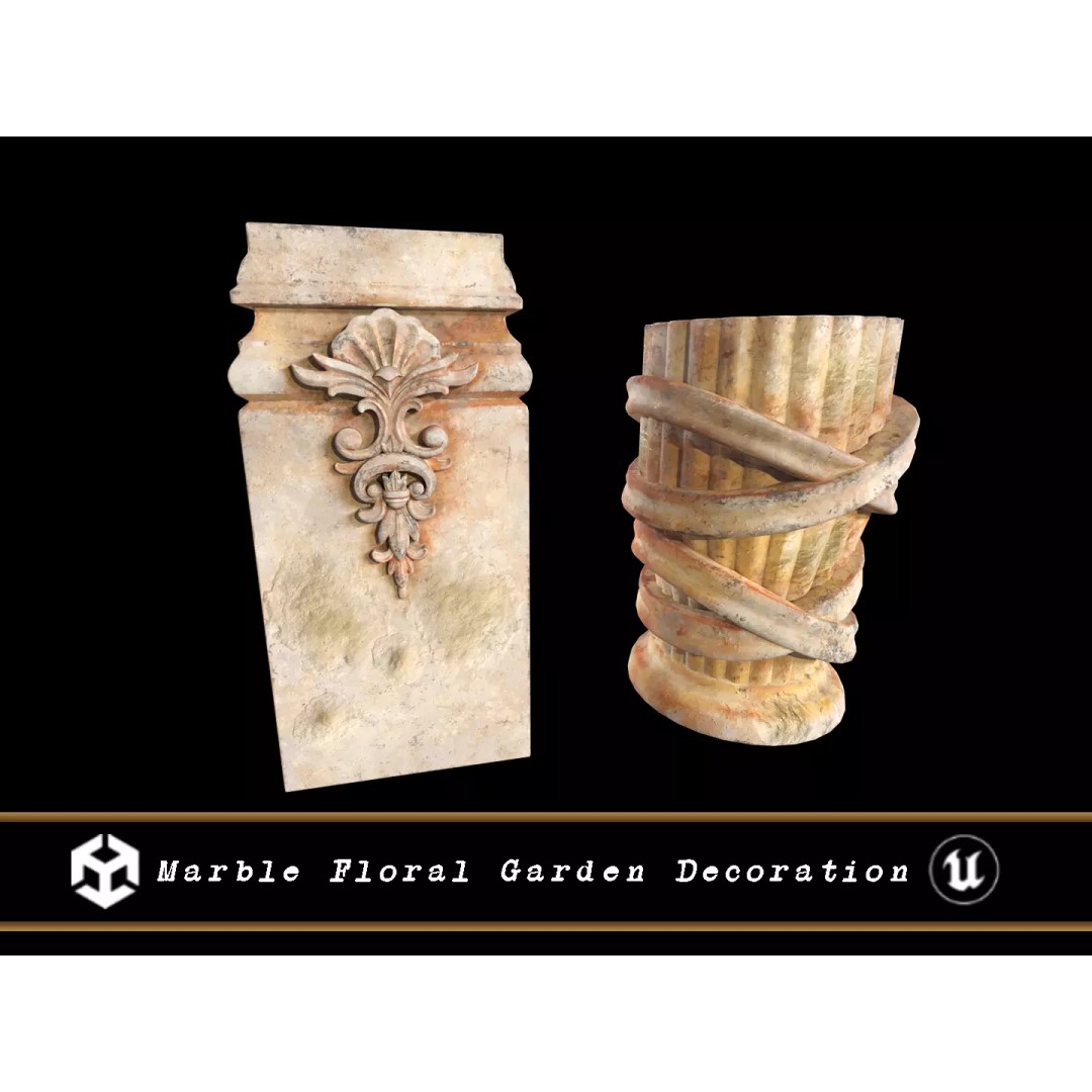 Marble Floral Garden Decoration 3D Model – Low Poly PBR Asset, FBX, OBJ - View 2