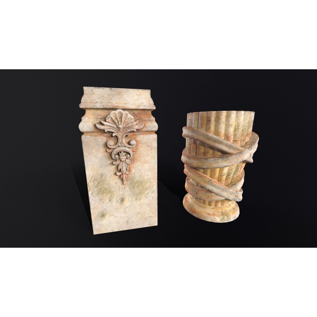 Marble Floral Garden Decoration 3D Model – Low Poly PBR Asset, FBX, OBJ - View 3