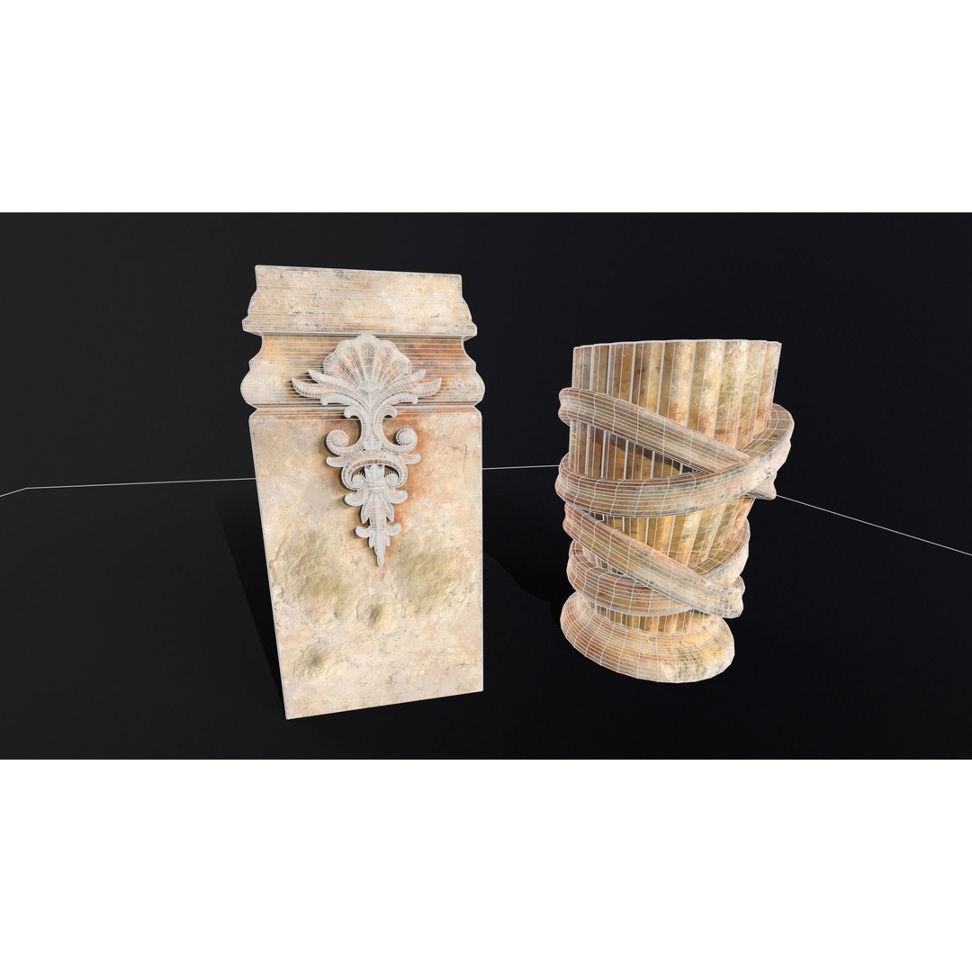 Marble Floral Garden Decoration 3D Model – Low Poly PBR Asset, FBX, OBJ - View 4