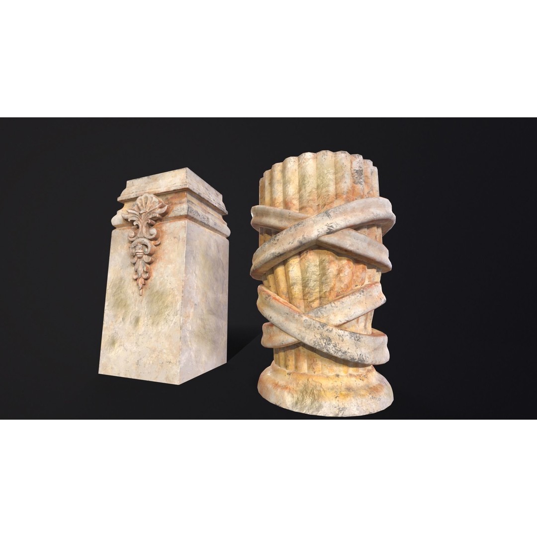Marble Floral Garden Decoration 3D Model – Low Poly PBR Asset, FBX, OBJ - View 9