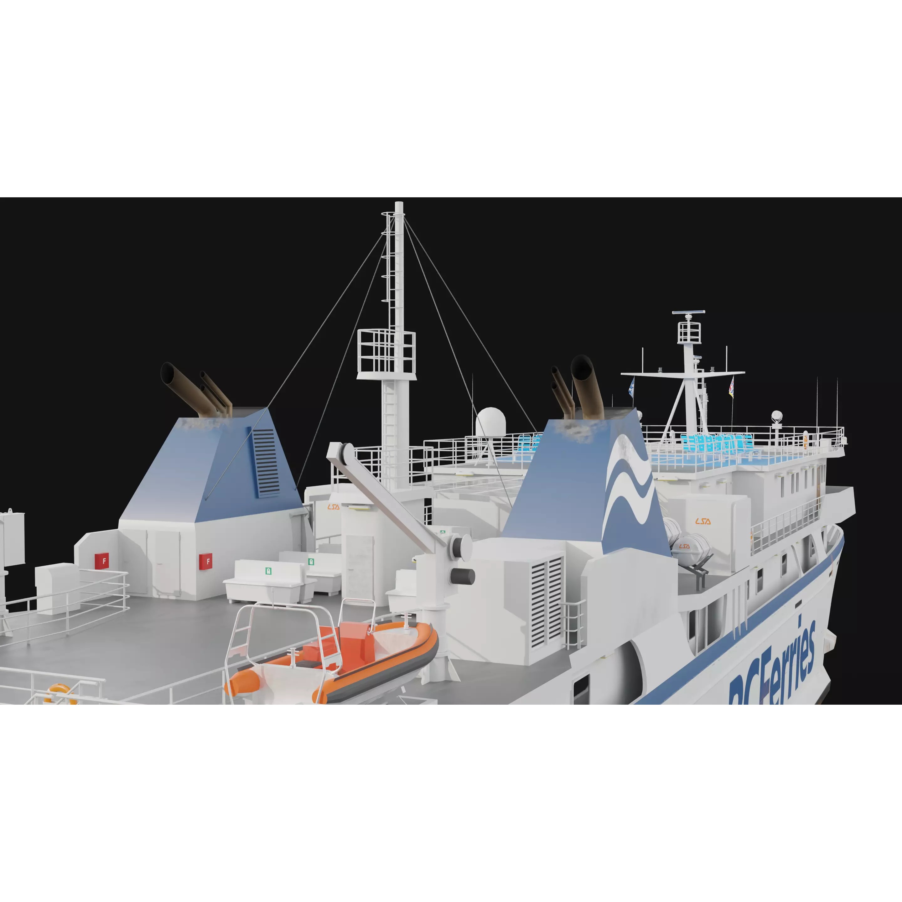 Passenger Ro-Ro Cargo Ship - Low-Poly Game-Ready 3D Model - View 11