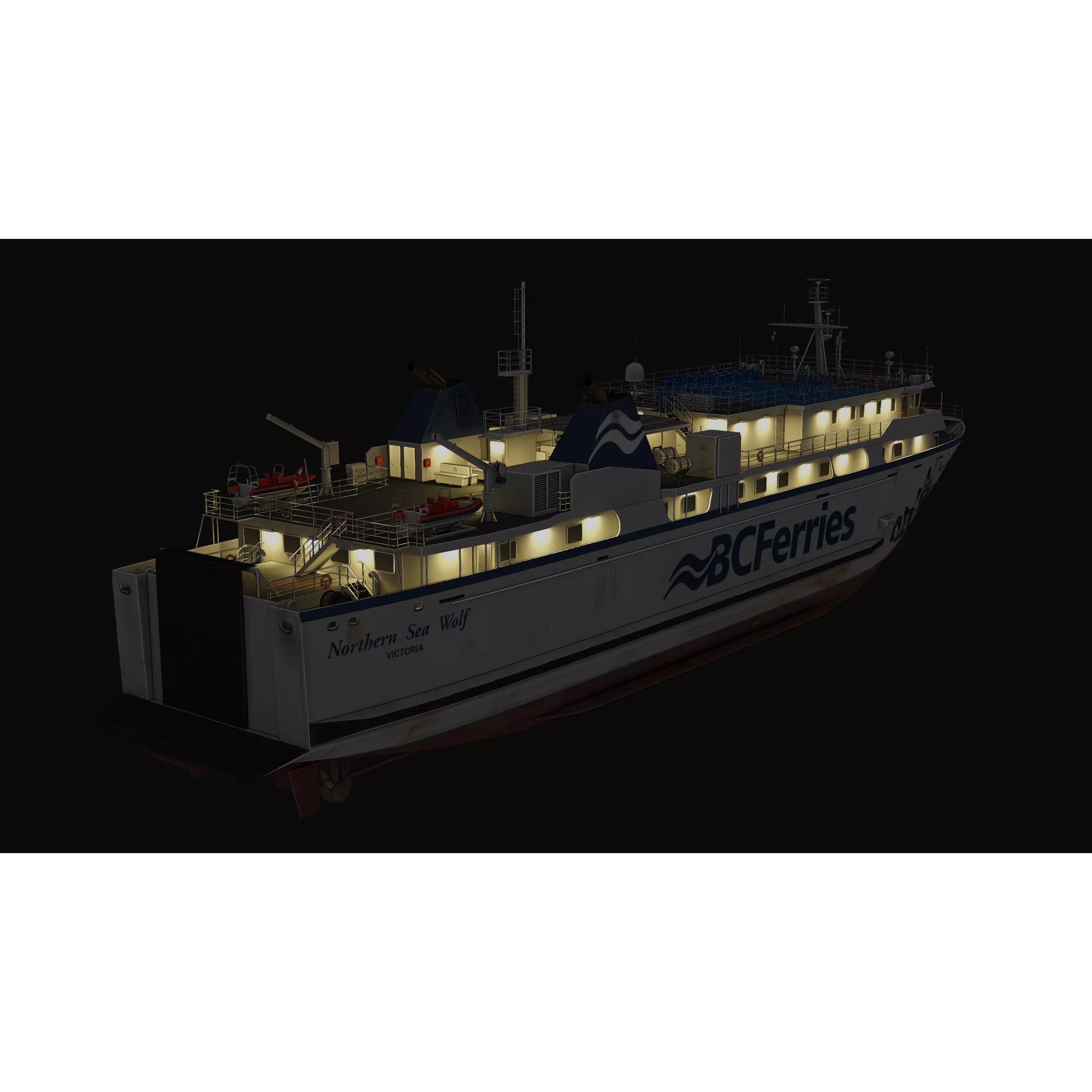 Passenger Ro-Ro Cargo Ship - Low-Poly Game-Ready 3D Model - View 16