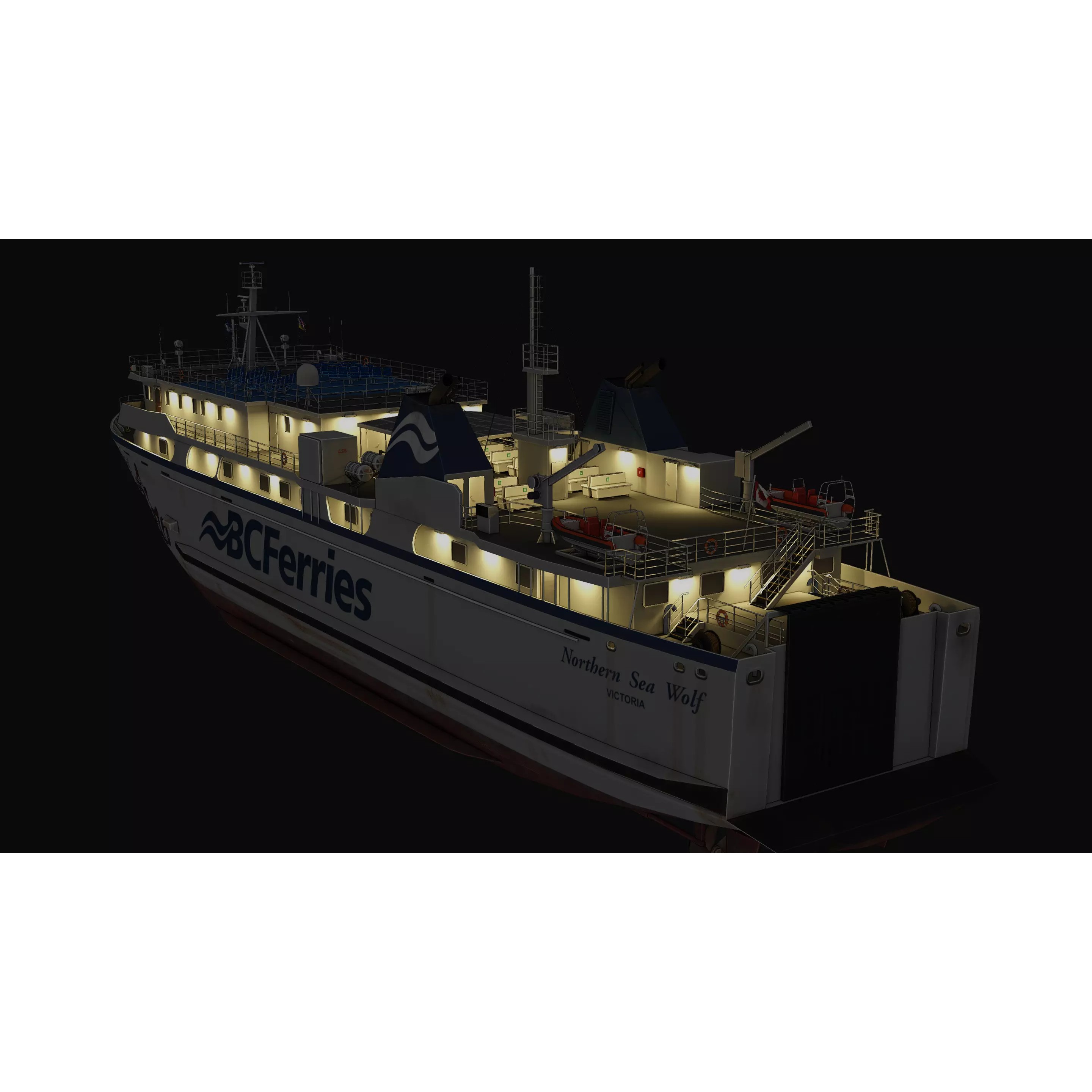 Passenger Ro-Ro Cargo Ship - Low-Poly Game-Ready 3D Model - View 17