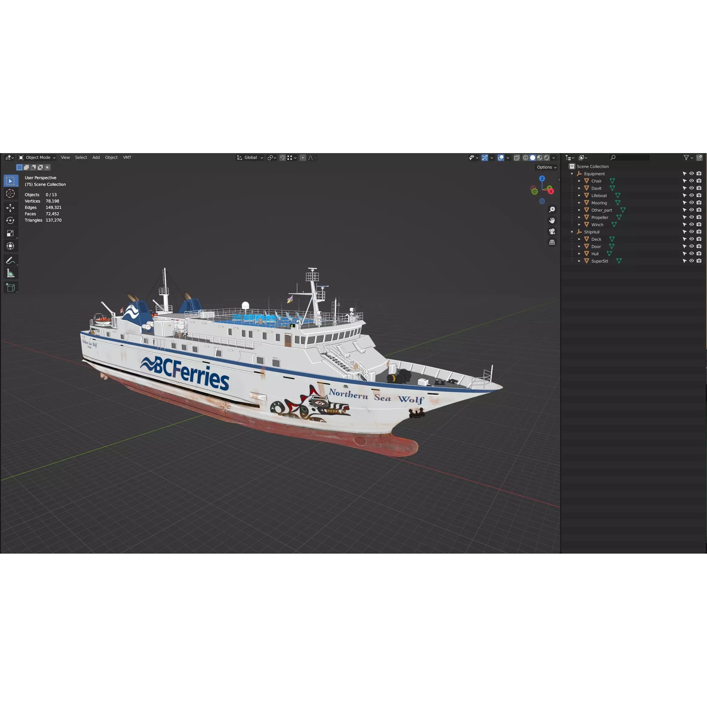 Passenger Ro-Ro Cargo Ship - Low-Poly Game-Ready 3D Model - View 18