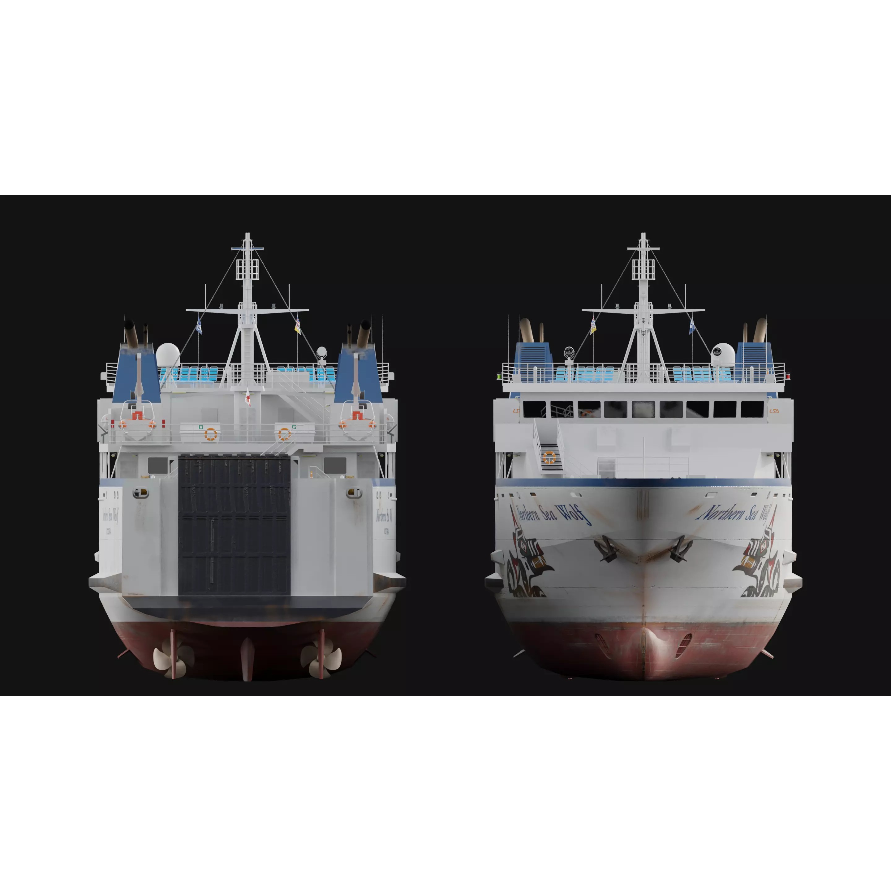 Passenger Ro-Ro Cargo Ship - Low-Poly Game-Ready 3D Model - View 3