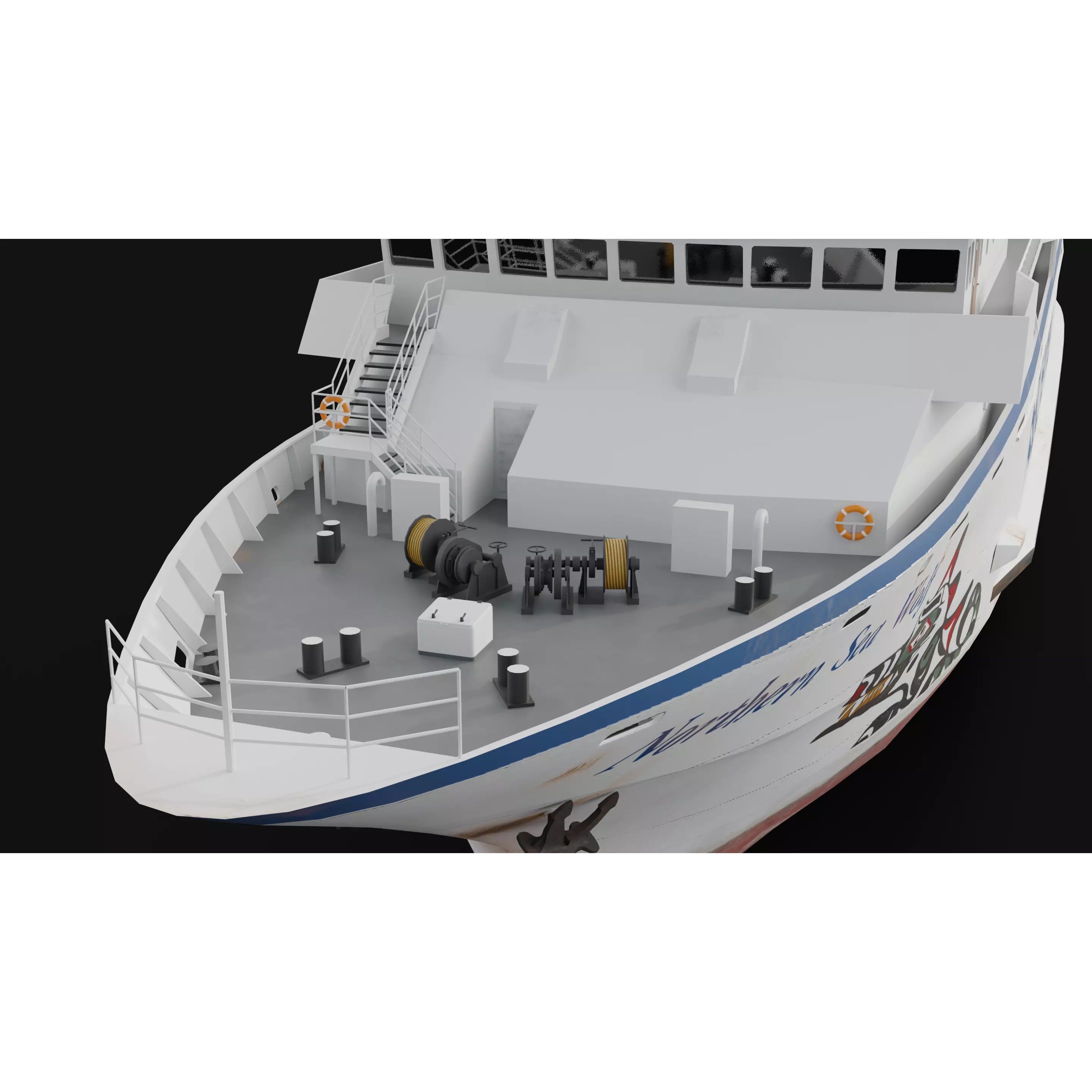Passenger Ro-Ro Cargo Ship - Low-Poly Game-Ready 3D Model - View 7