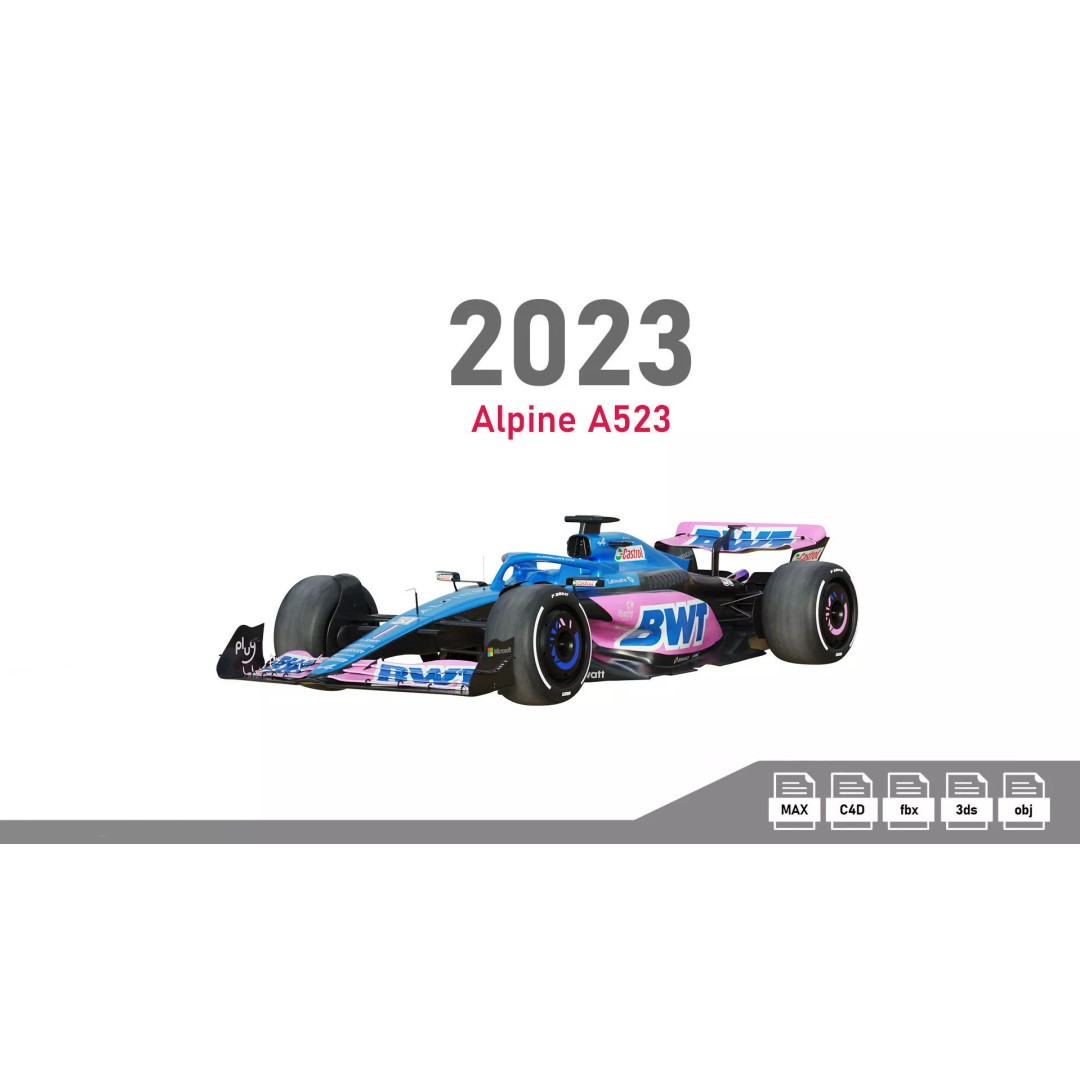 F1 Alpine A523 2023 3D Model – PBR Racing Car Asset, FBX, OBJ - View 2