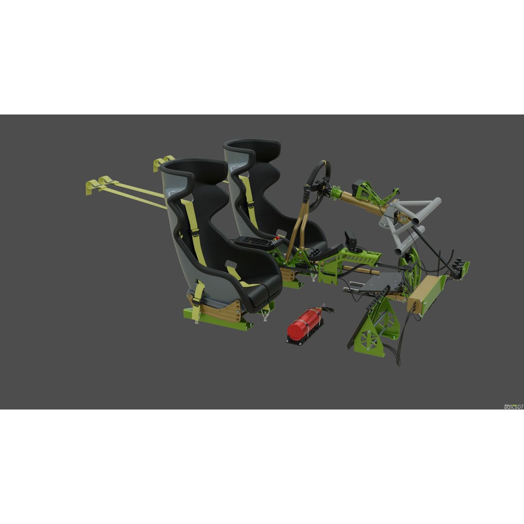 Rally Car Interior Parts 3D Model – High Poly Realistic Design, FBX - View 3