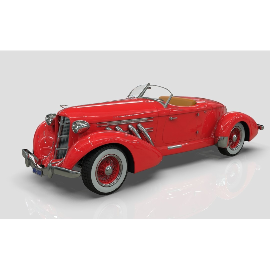 Auburn 851 Speedster 1934 3D Model – Midpoly Classic Vehicle, Blender - View 11