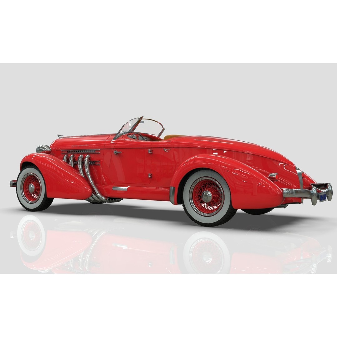 Auburn 851 Speedster 1934 3D Model – Midpoly Classic Vehicle, Blender - View 12