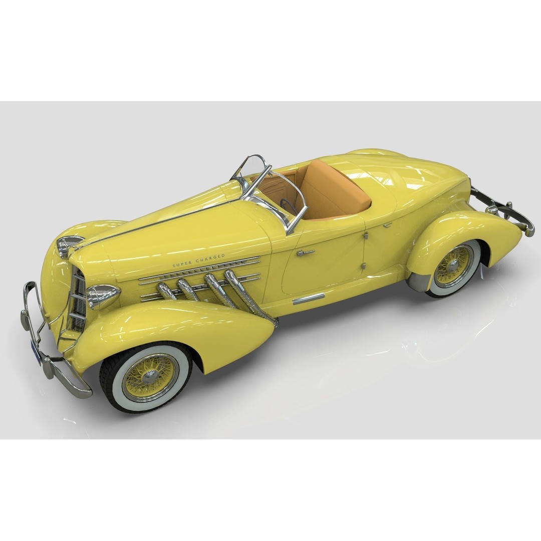 Auburn 851 Speedster 1934 3D Model – Midpoly Classic Vehicle, Blender - View 9