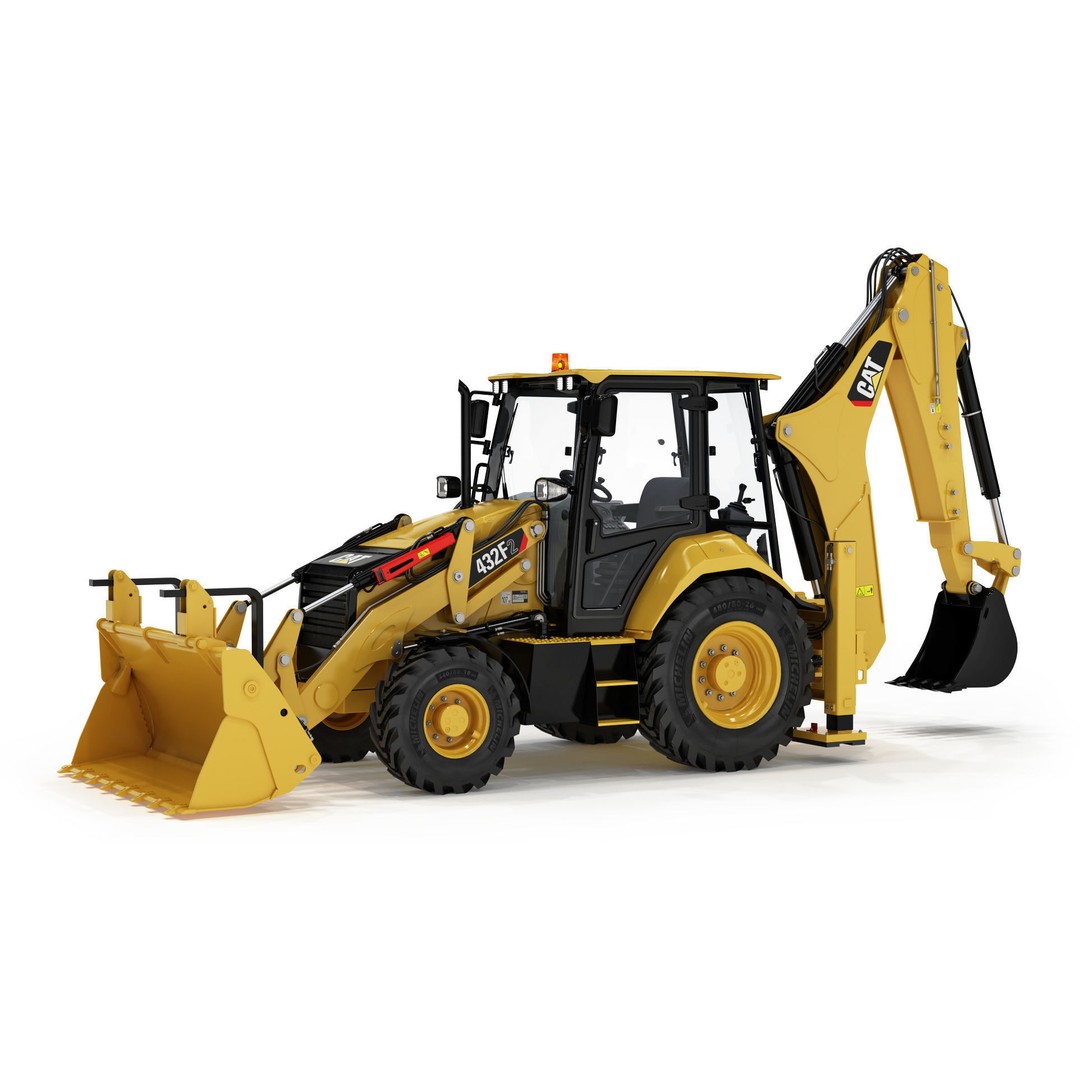 Backhoe Loader 3D Model – High Poly Excavator with Textures, FBX/OBJ - View 3