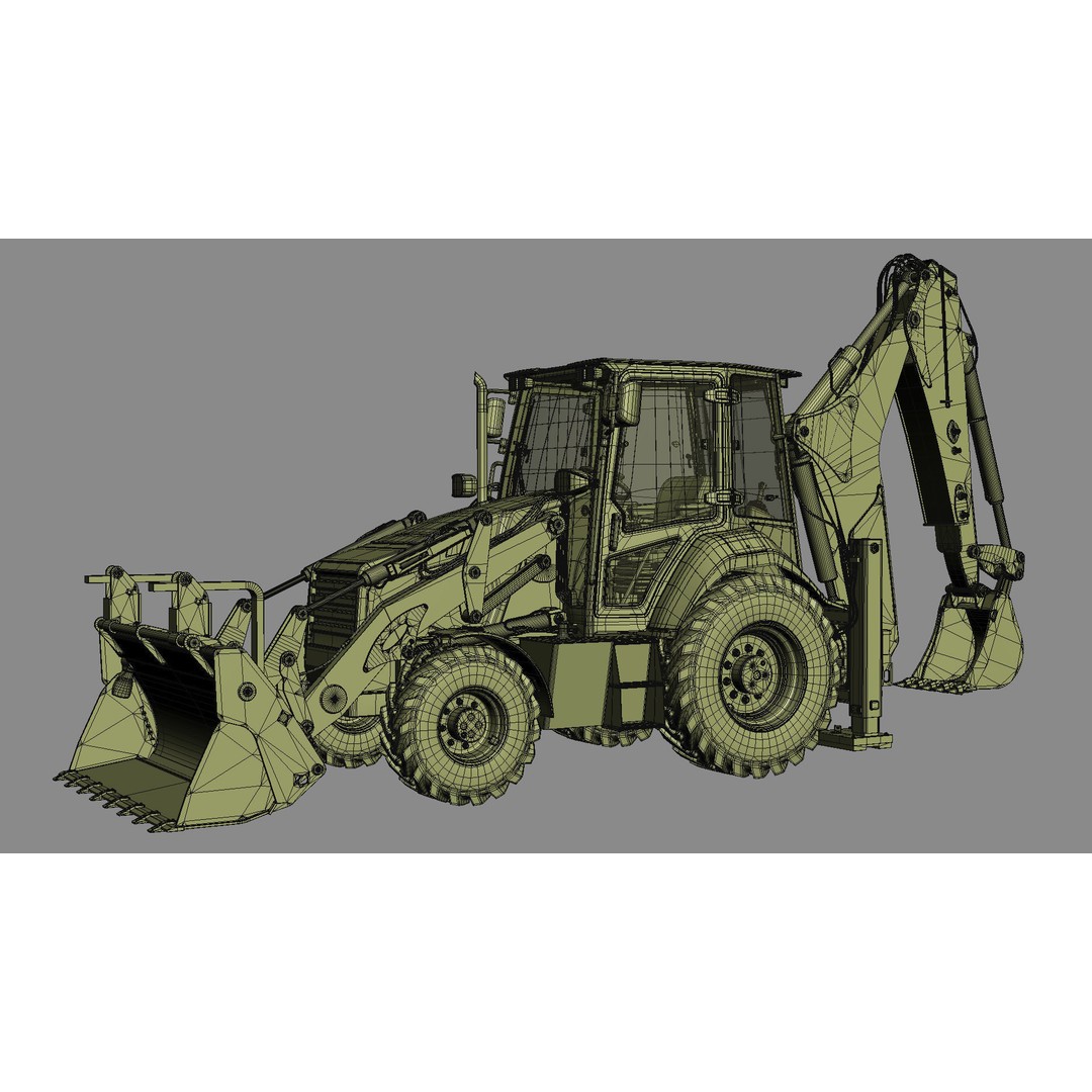 Backhoe Loader 3D Model – High Poly Excavator with Textures, FBX/OBJ - View 30