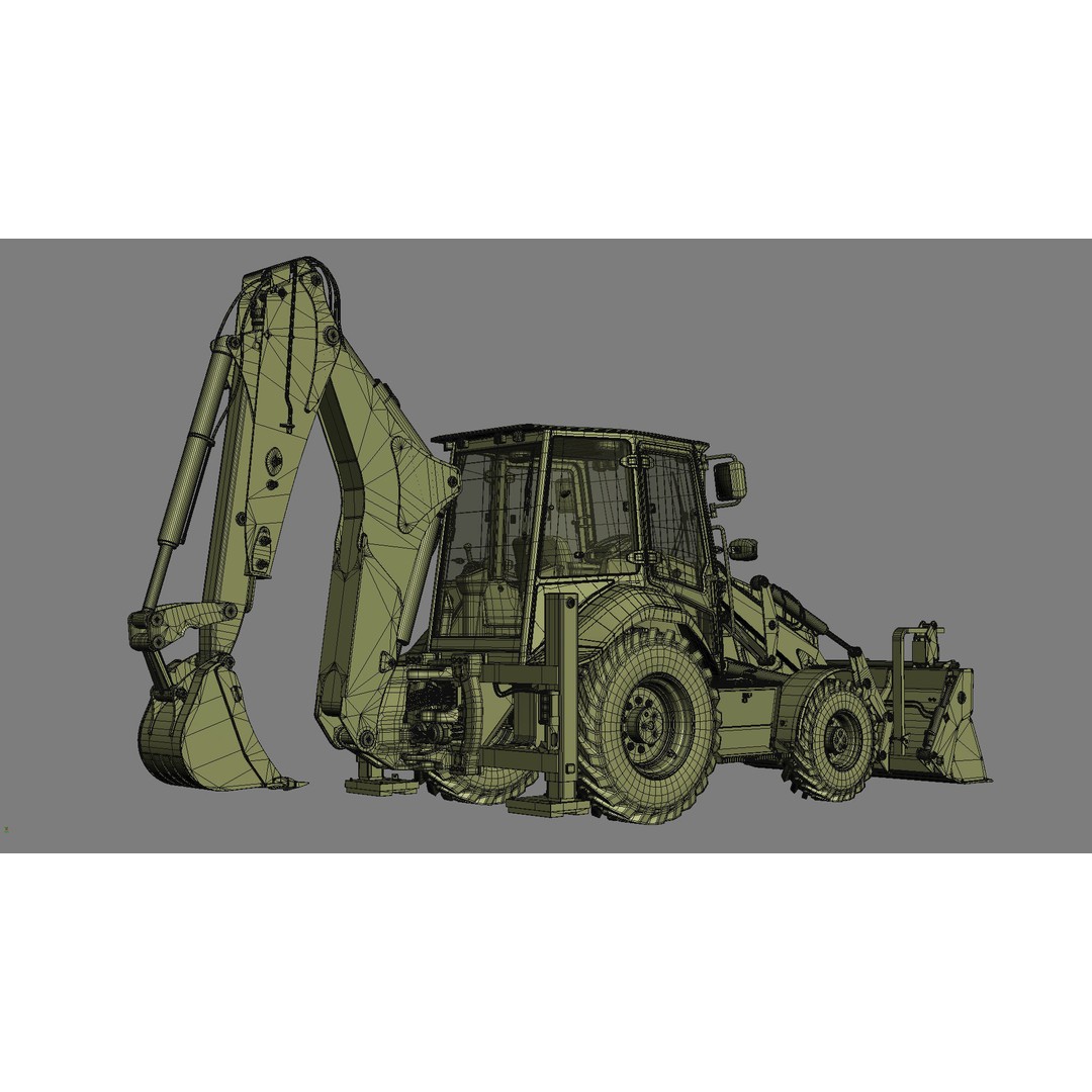 Backhoe Loader 3D Model – High Poly Excavator with Textures, FBX/OBJ - View 34
