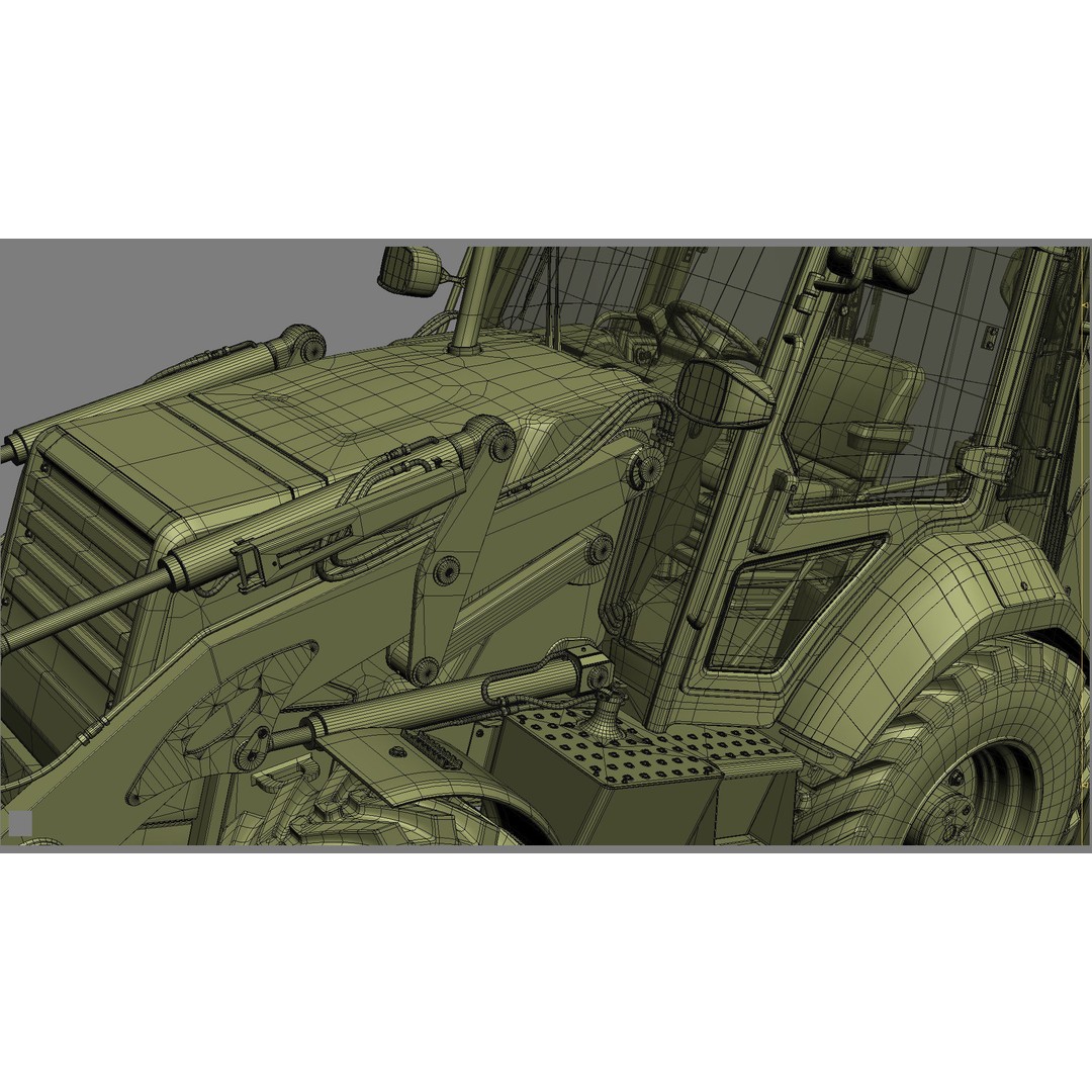 Backhoe Loader 3D Model – High Poly Excavator with Textures, FBX/OBJ - View 40
