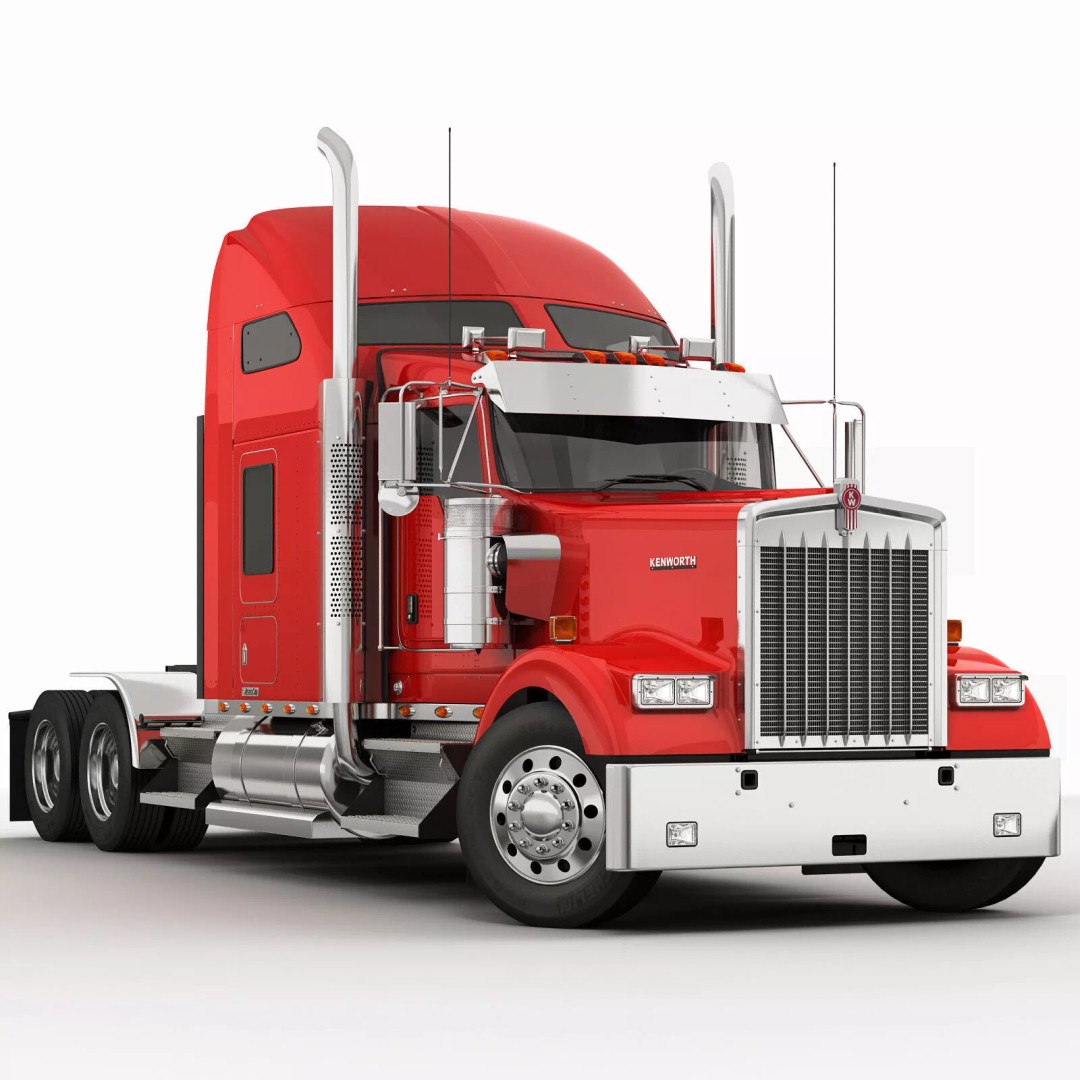Kenworth W900 3D Model – Realistic Truck with Flatbed Trailer, FBX - View 10