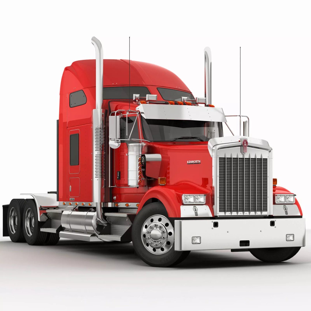 Kenworth W900 3D Model – Realistic Truck with Flatbed Trailer, FBX - View 11