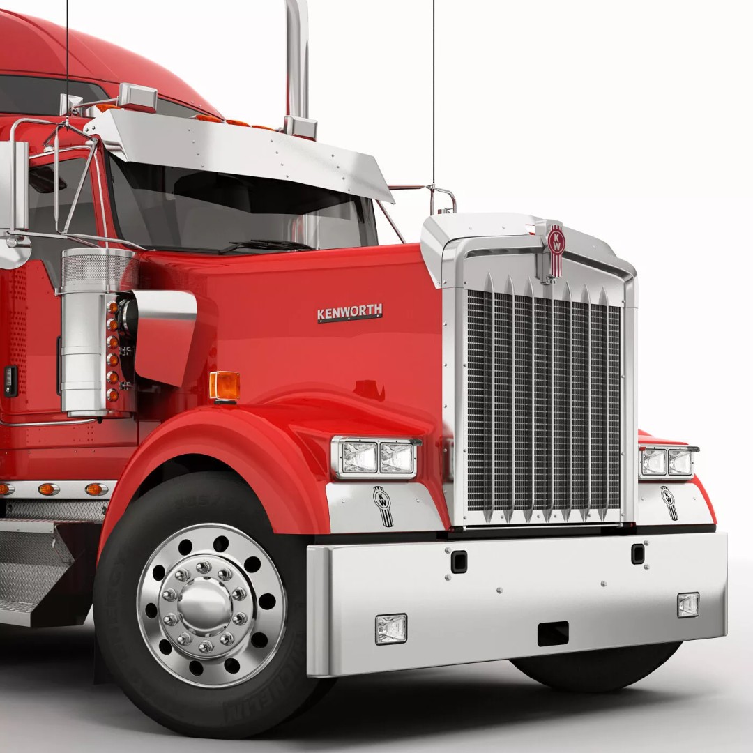 Kenworth W900 3D Model – Realistic Truck with Flatbed Trailer, FBX - View 12