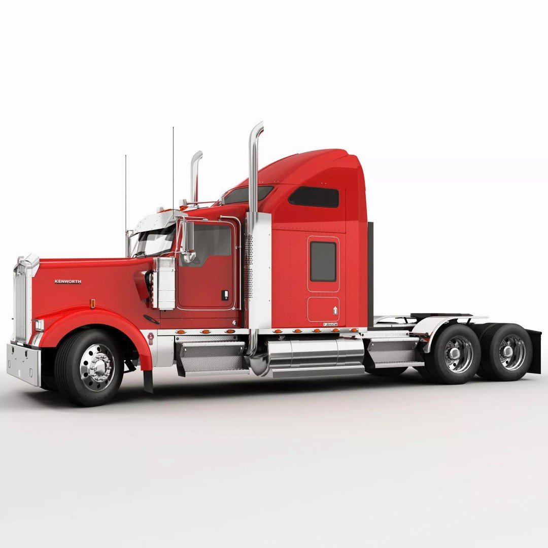 Kenworth W900 3D Model – Realistic Truck with Flatbed Trailer, FBX - View 13