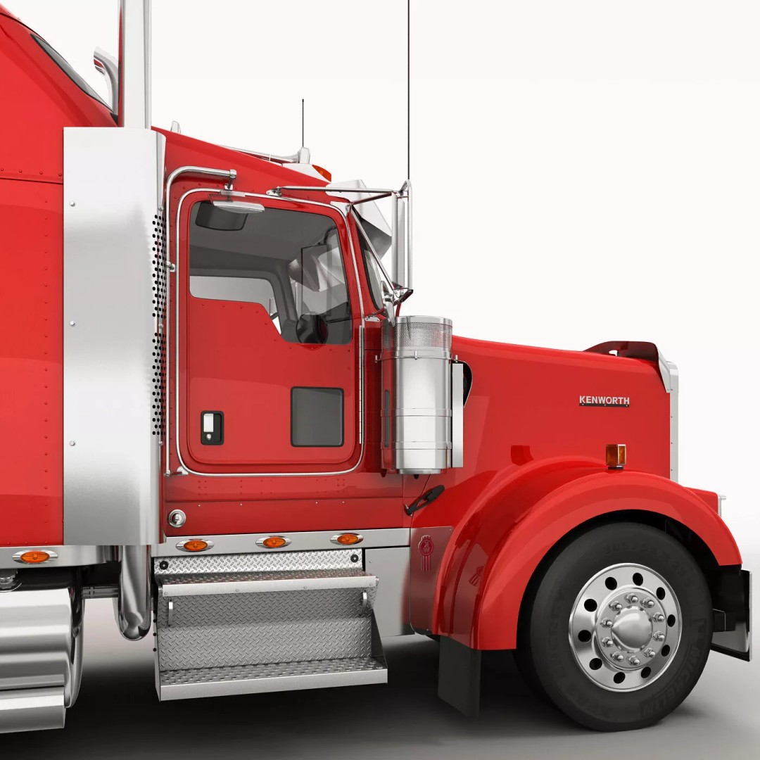 Kenworth W900 3D Model – Realistic Truck with Flatbed Trailer, FBX - View 25