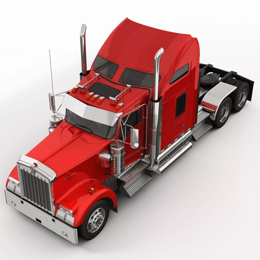 Kenworth W900 3D Model – Realistic Truck with Flatbed Trailer, FBX - View 26