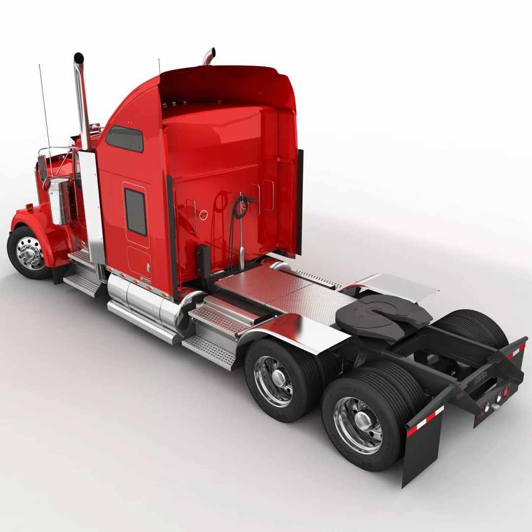 Kenworth W900 3D Model – Realistic Truck with Flatbed Trailer, FBX - View 28