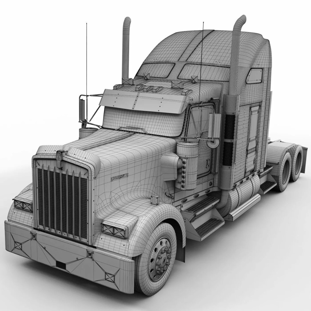 Kenworth W900 3D Model – Realistic Truck with Flatbed Trailer, FBX - View 29