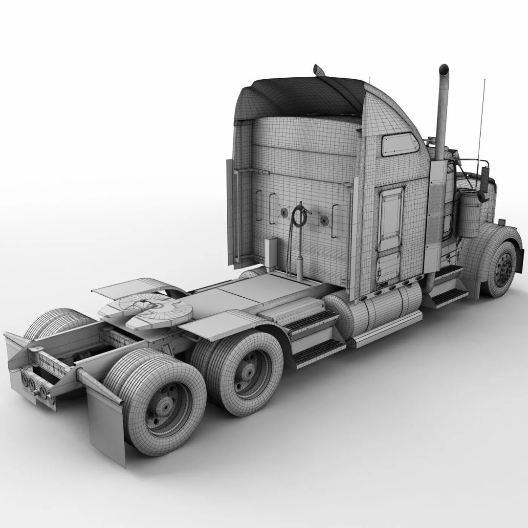 Kenworth W900 3D Model – Realistic Truck with Flatbed Trailer, FBX - View 30