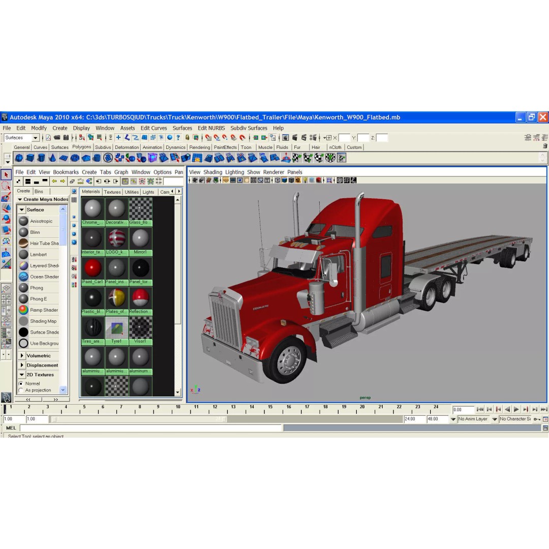 Kenworth W900 3D Model – Realistic Truck with Flatbed Trailer, FBX - View 31