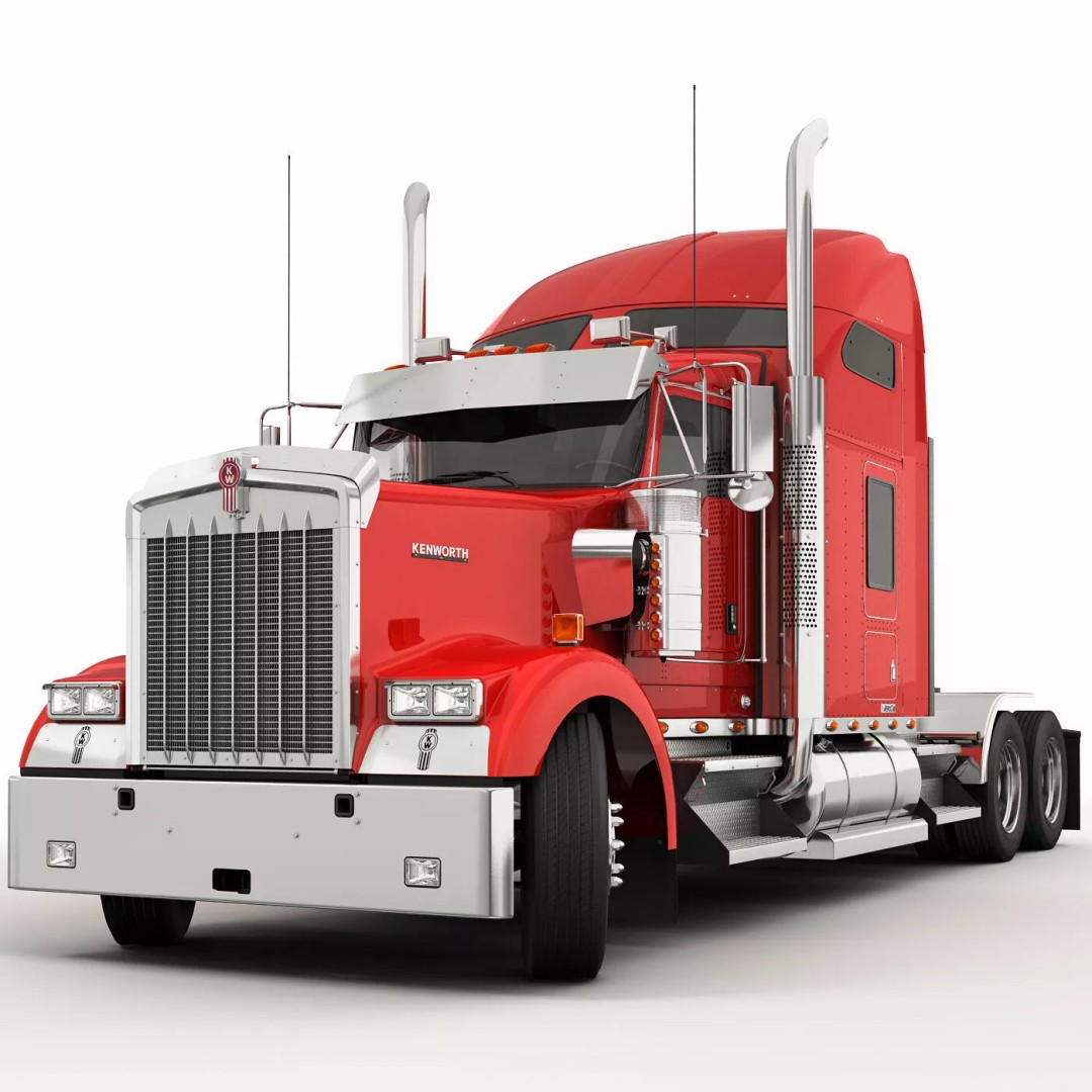 Kenworth W900 3D Model – Realistic Truck with Flatbed Trailer, FBX - View 9