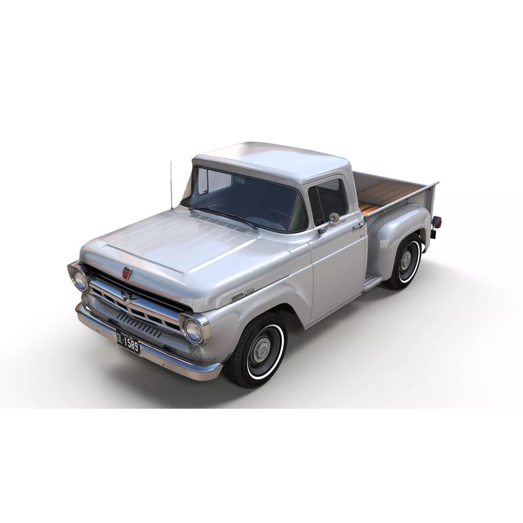 50s American Shortbed Pickup 3D Model – PBR Low Poly Game Asset, FBX - View 10