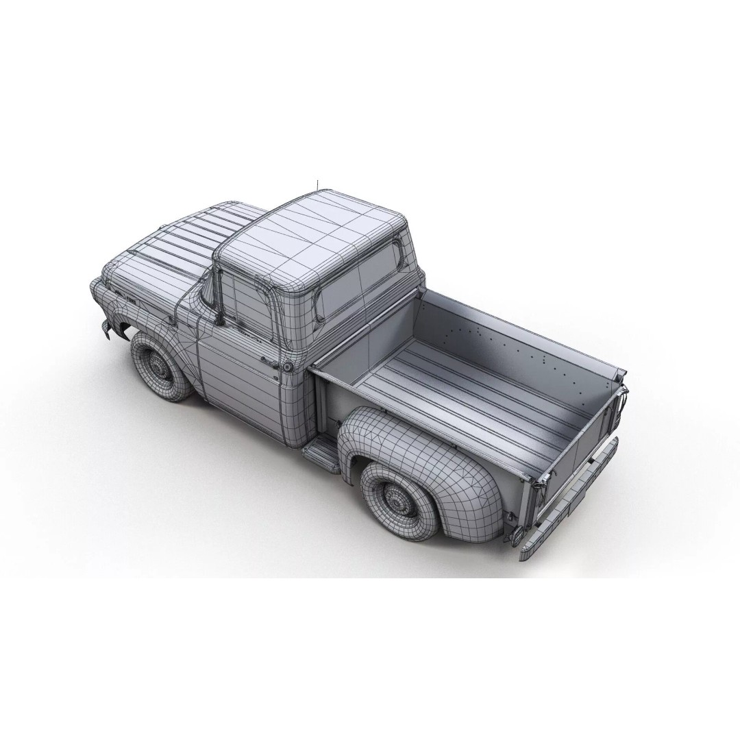 50s American Shortbed Pickup 3D Model – PBR Low Poly Game Asset, FBX - View 11