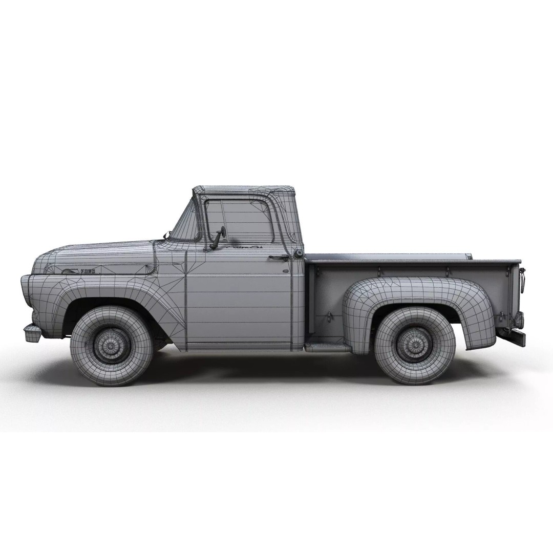 50s American Shortbed Pickup 3D Model – PBR Low Poly Game Asset, FBX - View 12