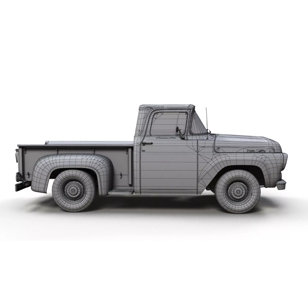 50s American Shortbed Pickup 3D Model – PBR Low Poly Game Asset, FBX - View 13