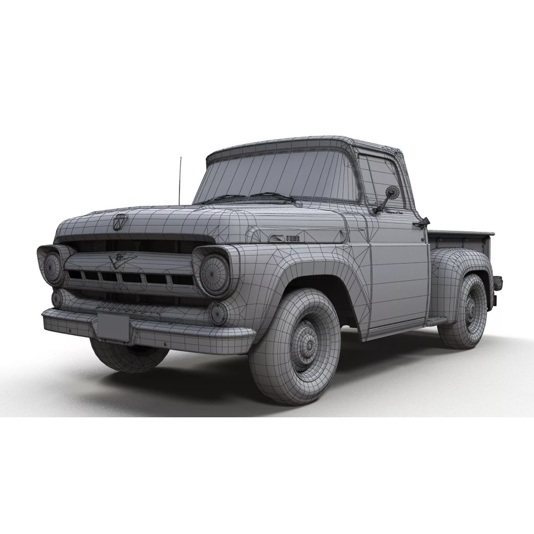 50s American Shortbed Pickup 3D Model – PBR Low Poly Game Asset, FBX - View 14