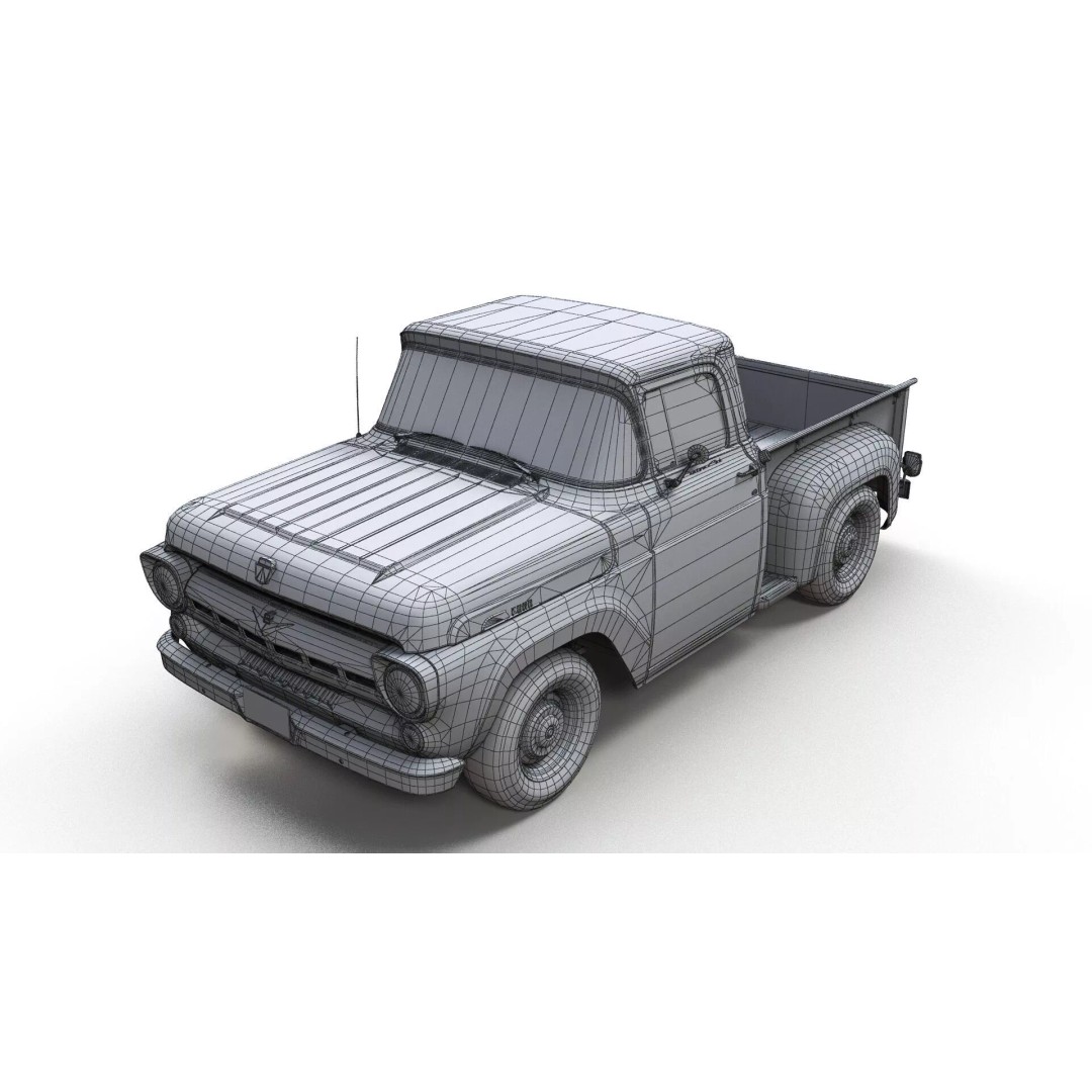 50s American Shortbed Pickup 3D Model – PBR Low Poly Game Asset, FBX - View 15