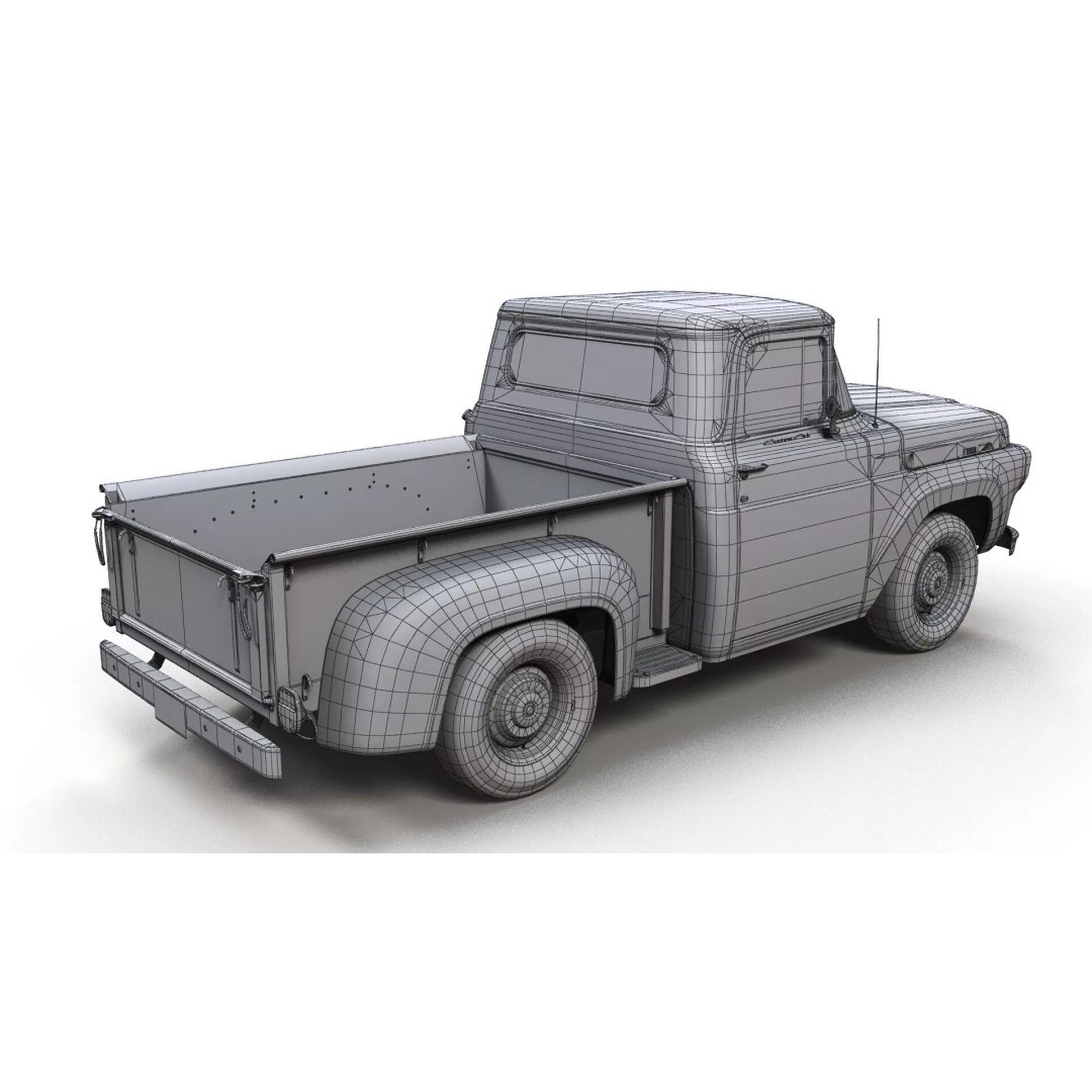 50s American Shortbed Pickup 3D Model – PBR Low Poly Game Asset, FBX - View 16