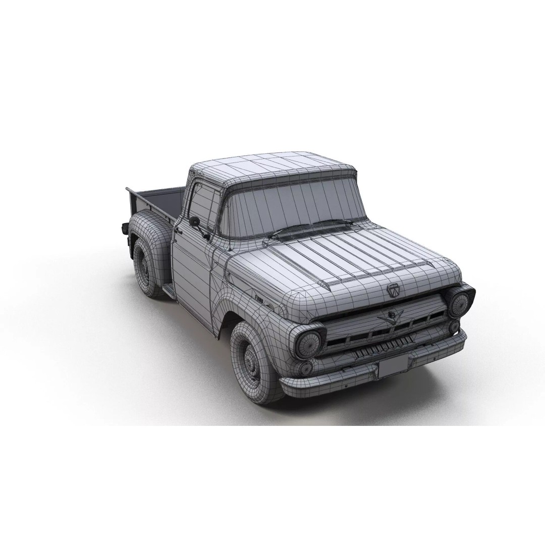 50s American Shortbed Pickup 3D Model – PBR Low Poly Game Asset, FBX - View 18