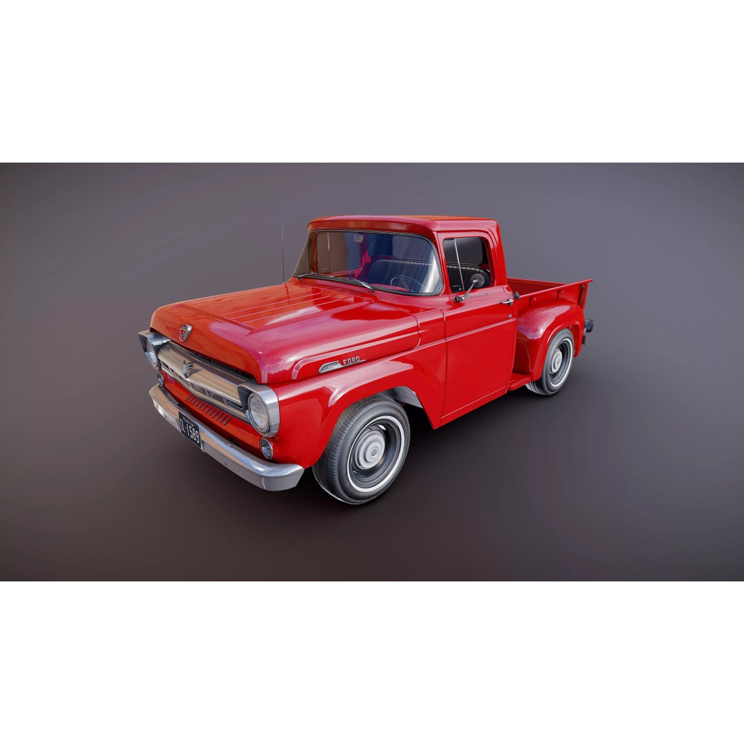 50s American Shortbed Pickup 3D Model – PBR Low Poly Game Asset, FBX - View 19