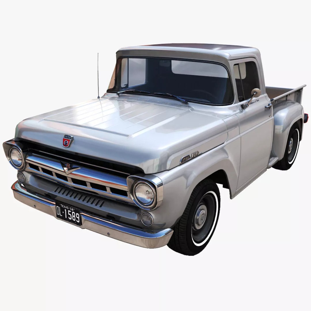 50s American Shortbed Pickup 3D Model – PBR Low Poly Game Asset, FBX - View 2