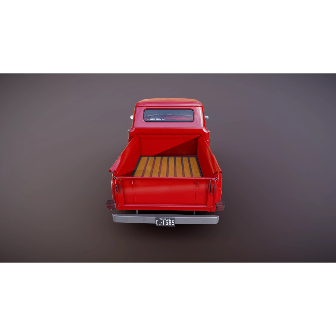 50s American Shortbed Pickup 3D Model – PBR Low Poly Game Asset, FBX - View 20