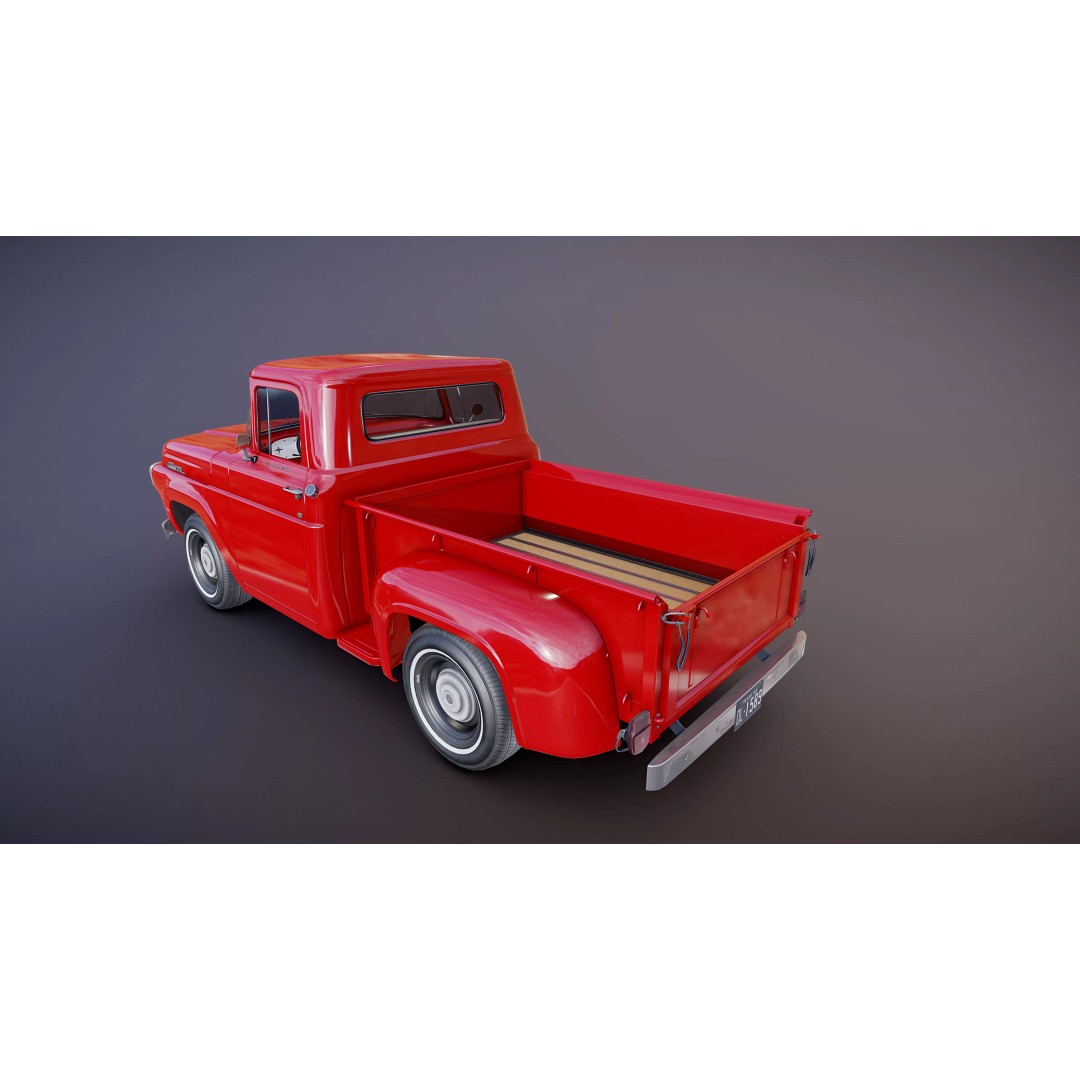 50s American Shortbed Pickup 3D Model – PBR Low Poly Game Asset, FBX - View 22