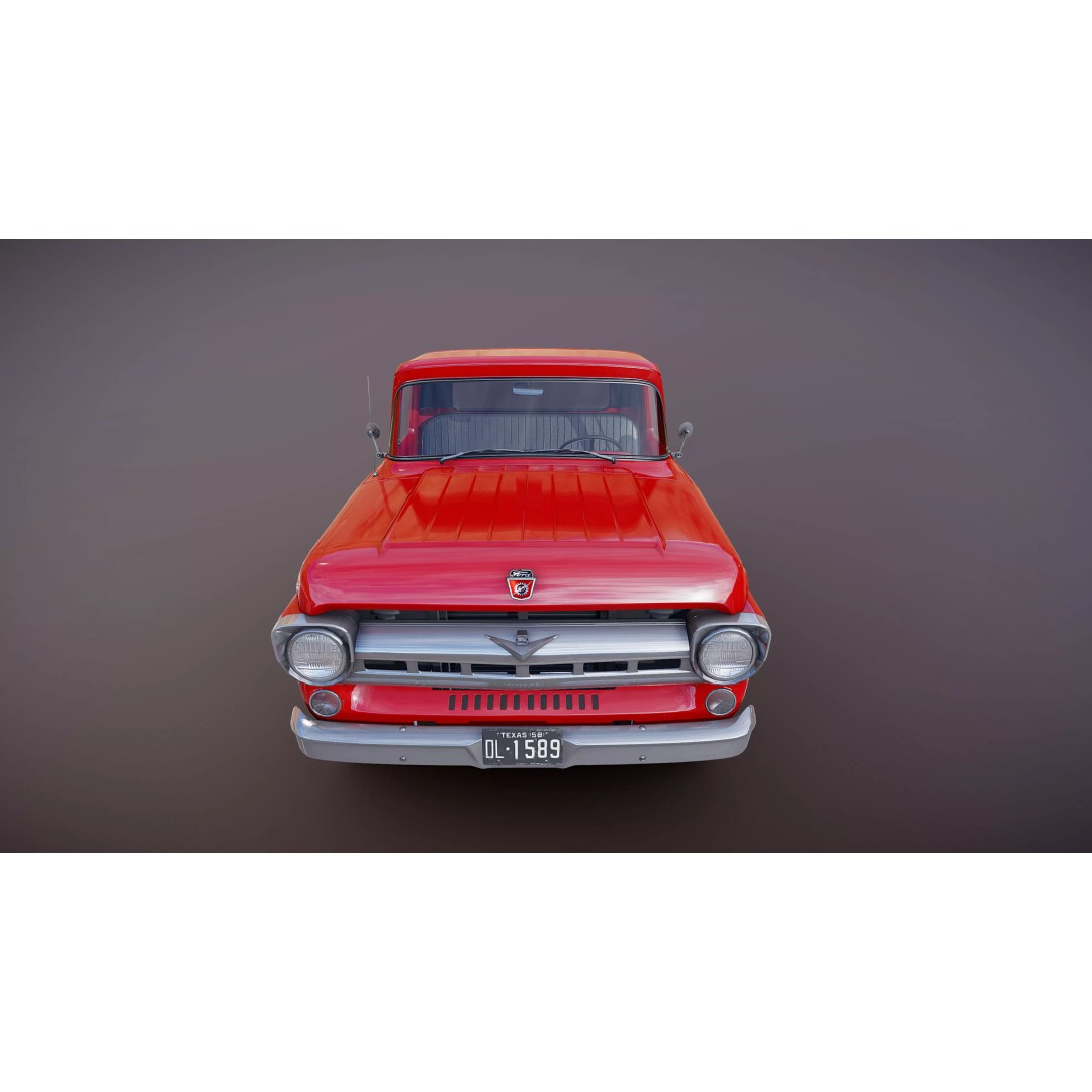50s American Shortbed Pickup 3D Model – PBR Low Poly Game Asset, FBX - View 23
