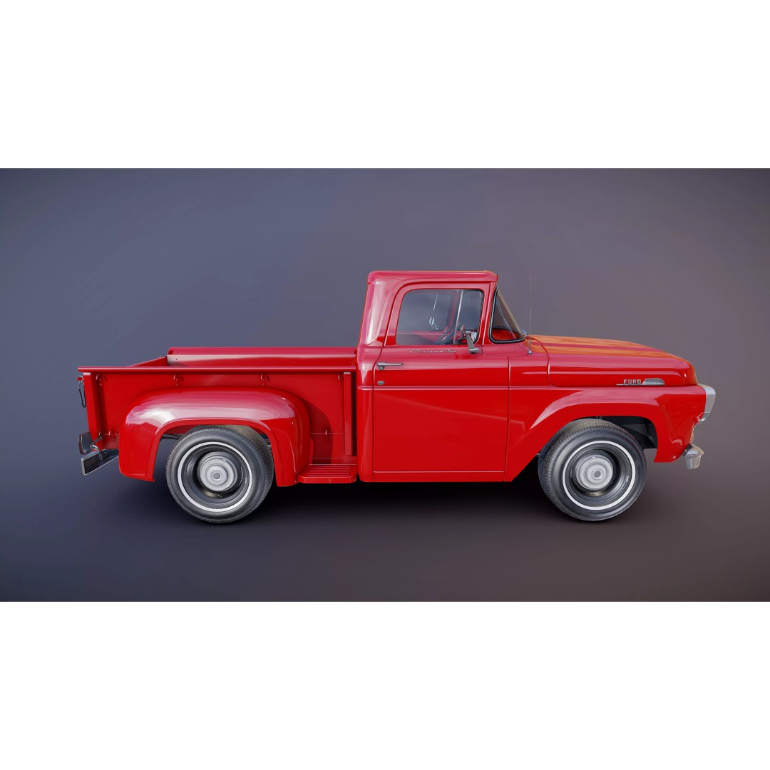 50s American Shortbed Pickup 3D Model – PBR Low Poly Game Asset, FBX - View 24