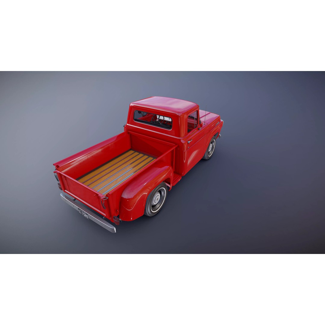 50s American Shortbed Pickup 3D Model – PBR Low Poly Game Asset, FBX - View 25