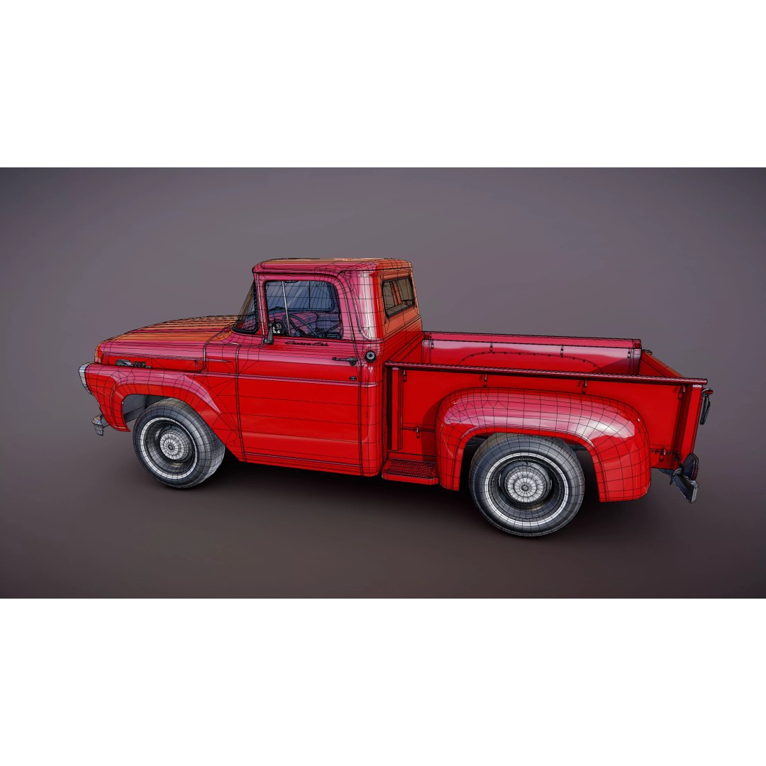 50s American Shortbed Pickup 3D Model – PBR Low Poly Game Asset, FBX - View 26