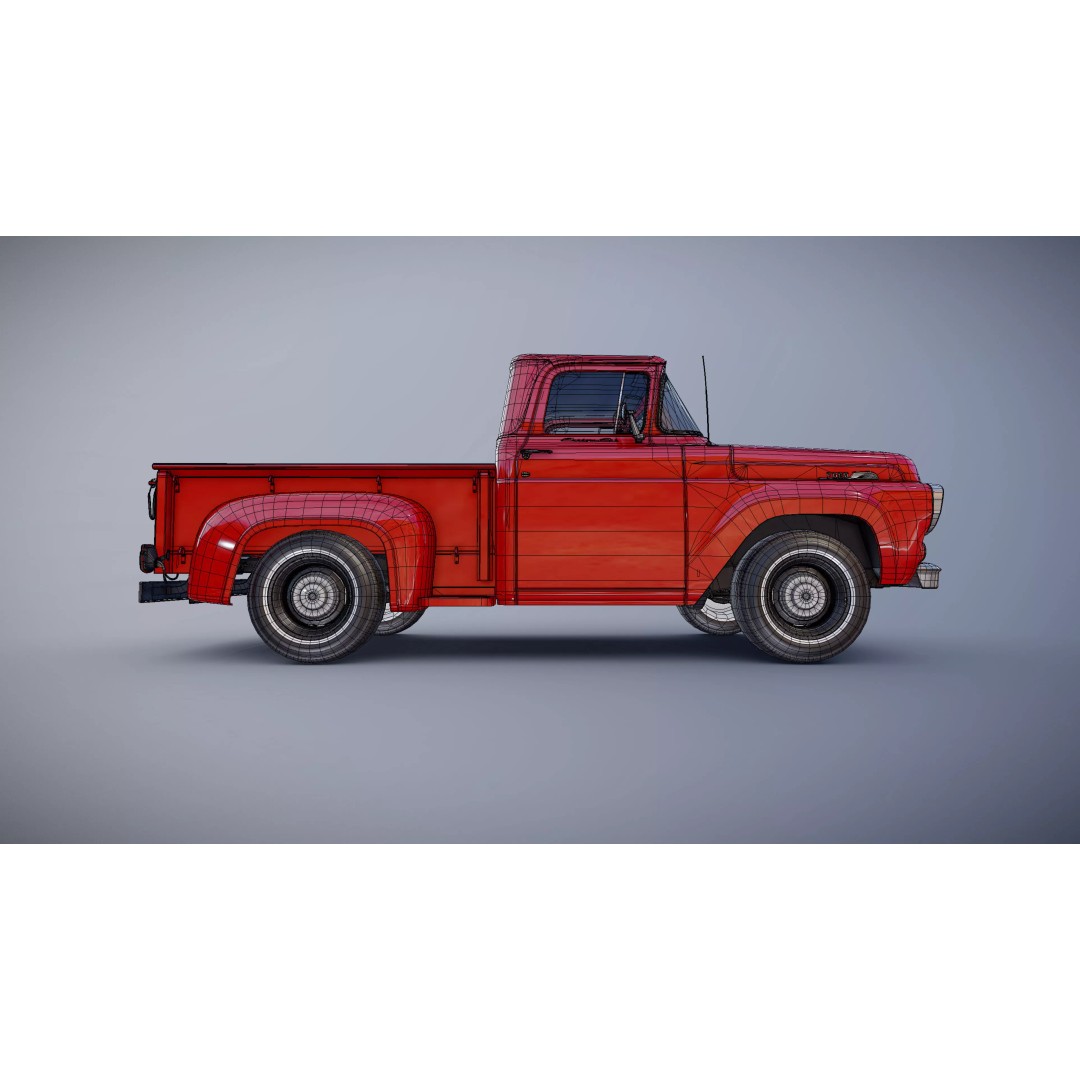 50s American Shortbed Pickup 3D Model – PBR Low Poly Game Asset, FBX - View 27